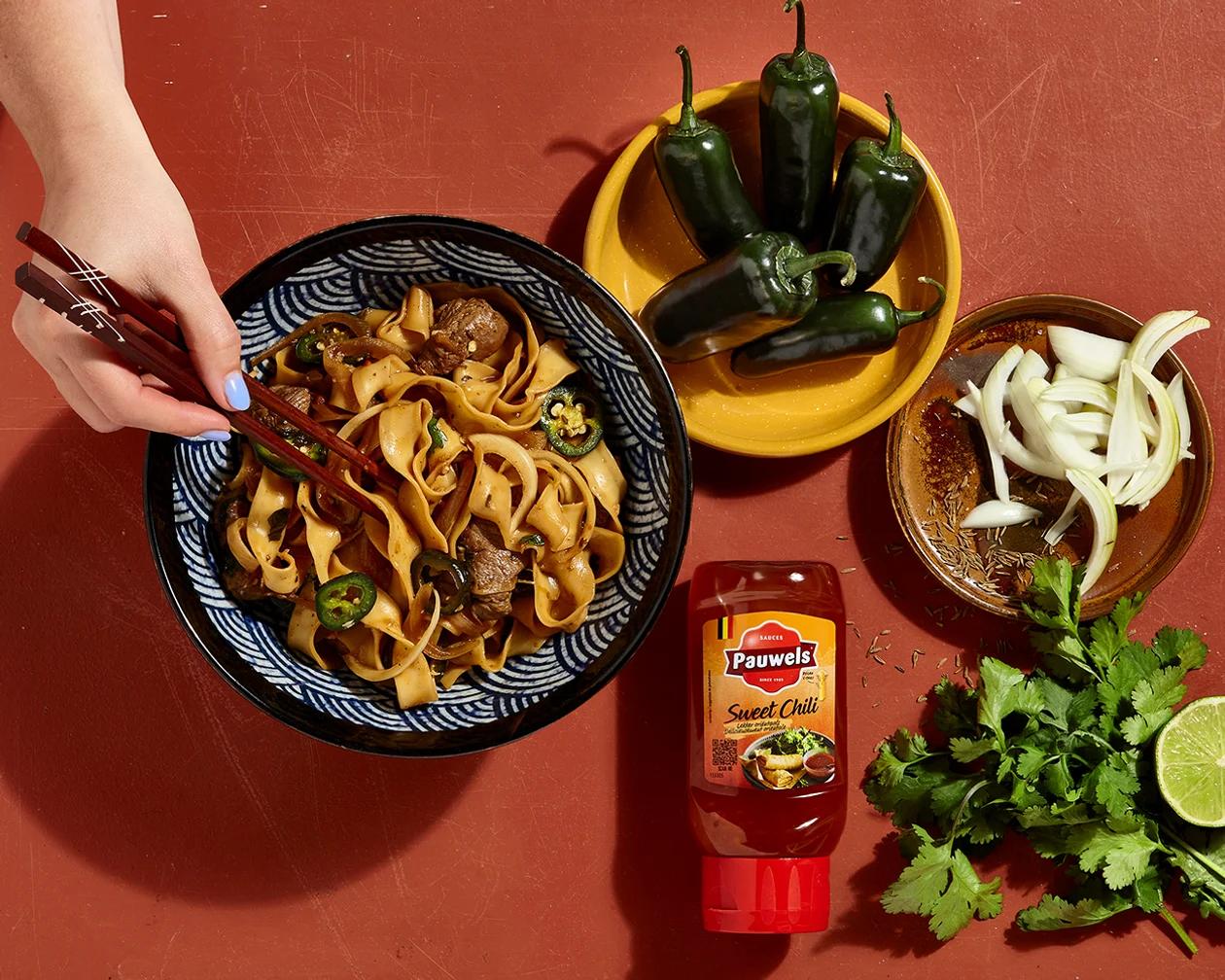 Noodles met Pauwels Sweet Chili