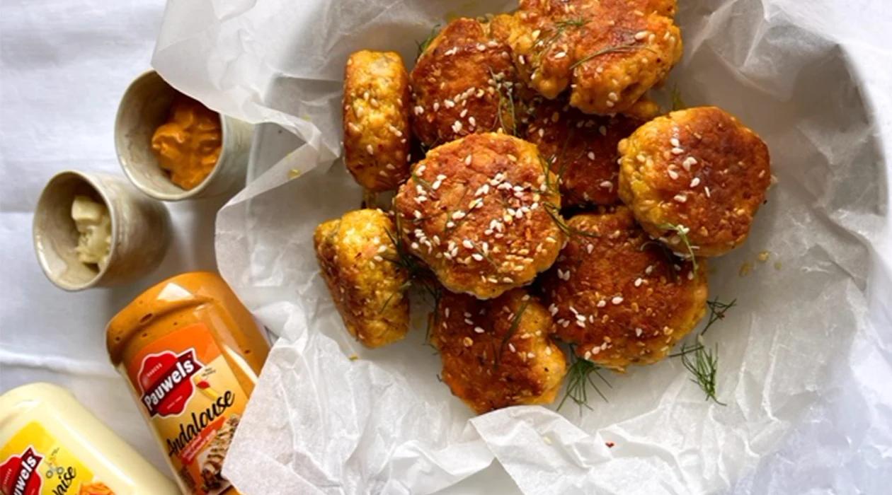 Crispy salmon bites met Pauwels Mayonaise & Andalouse