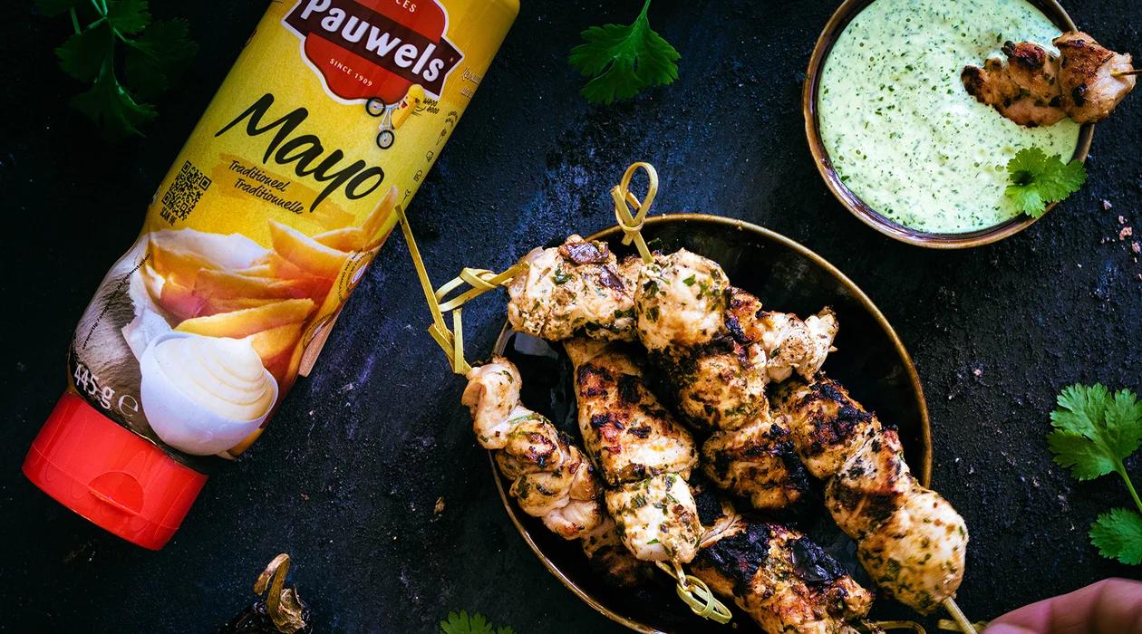 Kipspiesjes met Pauwels Mayonaise